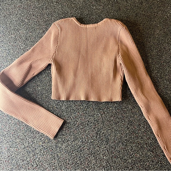 FOREVER21 NWT Beige Sparkly Ribbed Cropped Cardigan Knit Sweater Shrug Shirt S - Picture 12 of 16
